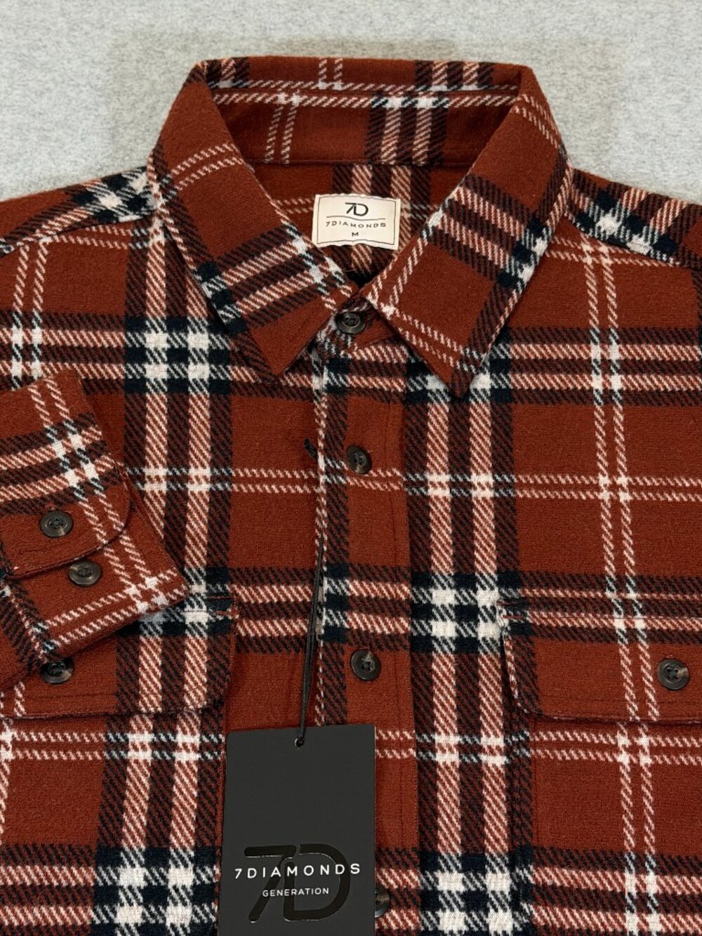 7 Diamonds Generation Soft Flannel Shirt Men's Medium Plaid Stretch Rust NWT